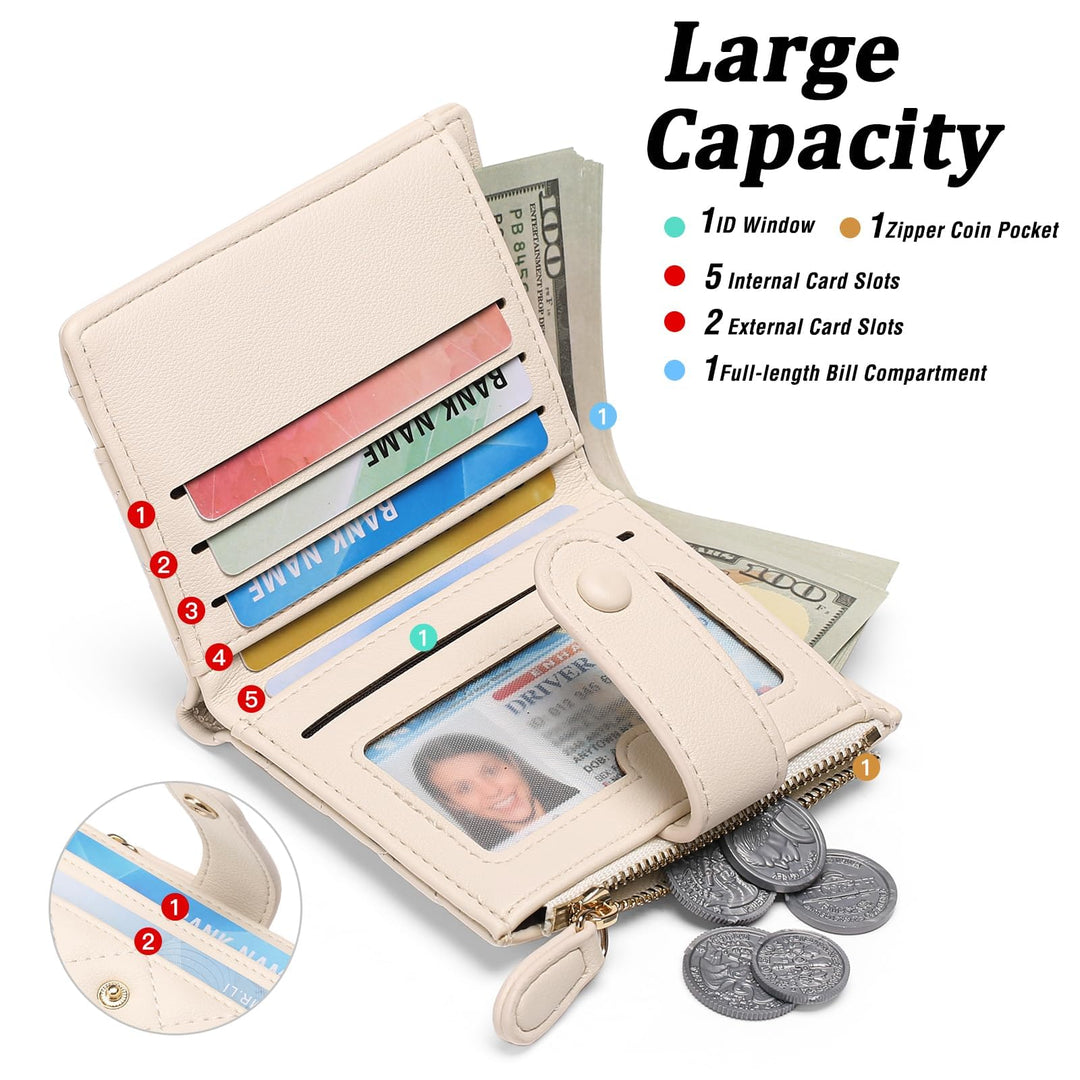 Sendefn Small Women's Quilted RFID Bifold Wallet with Zipper Coin Pocket