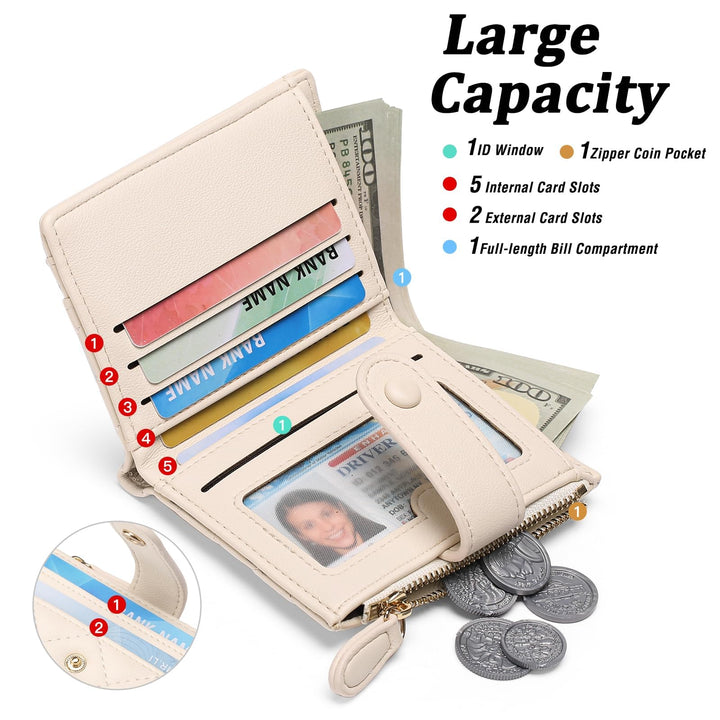 Sendefn Small Women's Quilted RFID Bifold Wallet with Zipper Coin Pocket