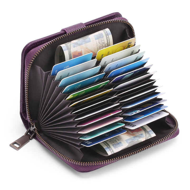 RFID Leather Wallet with Wristlet Strap for Women – 24 Card Slots | Sendefn