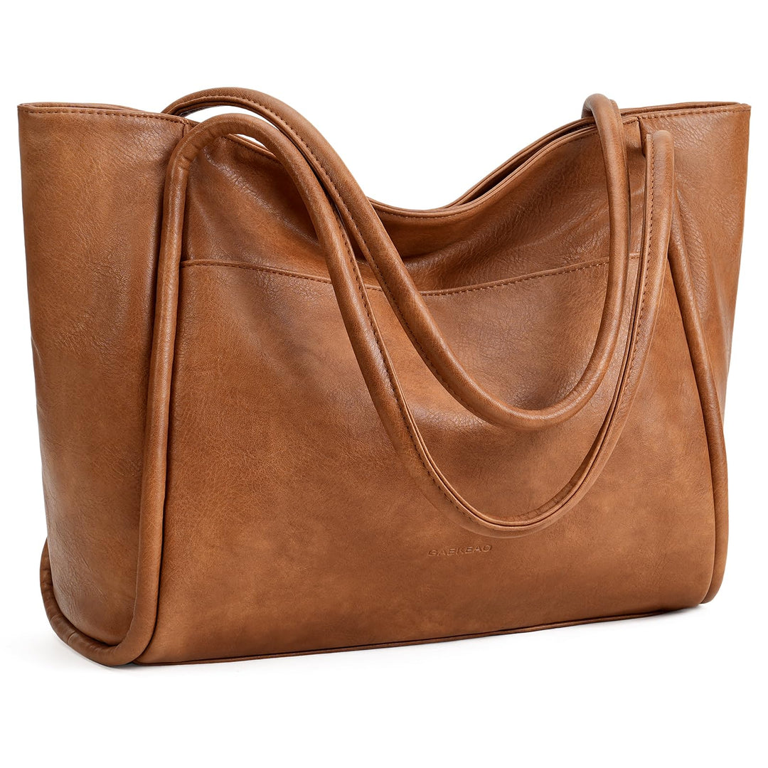 Women's Vegan Leather Tote Bag with Zipper – Work & Travel Shoulder Handbag