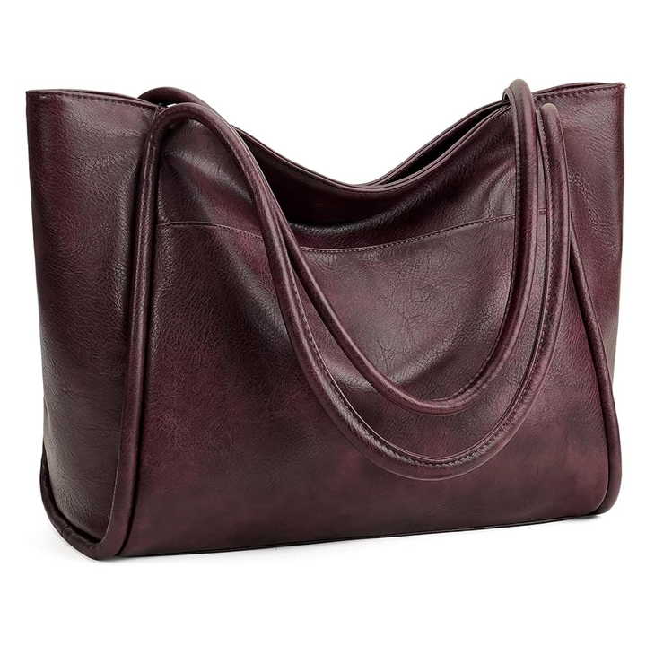 Women's Vegan Leather Tote Bag with Zipper – Work & Travel Shoulder Handbag