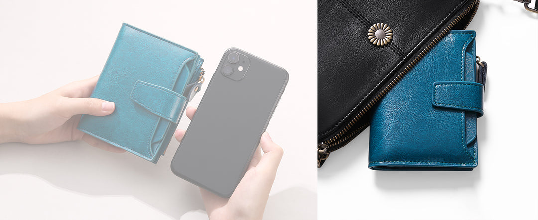 Women's Small RFID Bifold Leather Wallet – 14 Card Slots, 4 ID Windows, Slim Compact | Sendefn