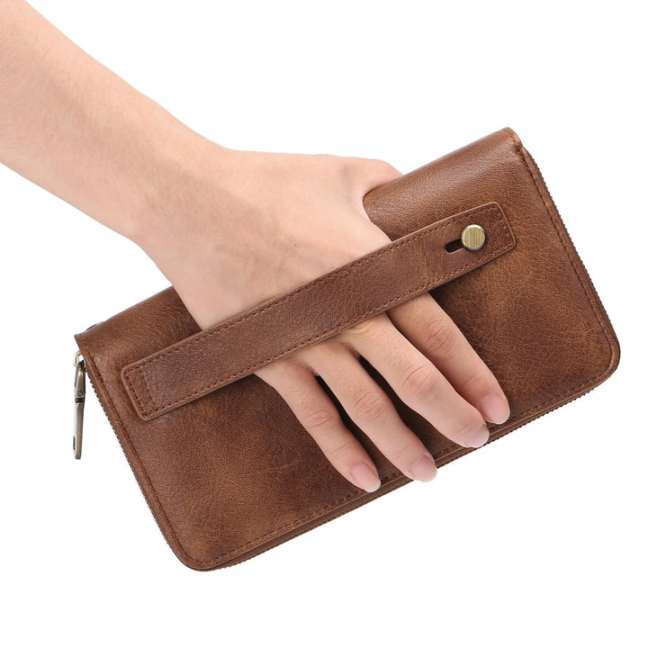 Women's RFID Wristlet Clutch Wallet – 24 Card Slots, Double Zip & Grip Hand Strap | Sendefn