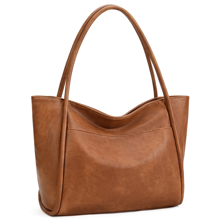 Women's Vegan Leather Tote Bag with Zipper – Work & Travel Shoulder Handbag