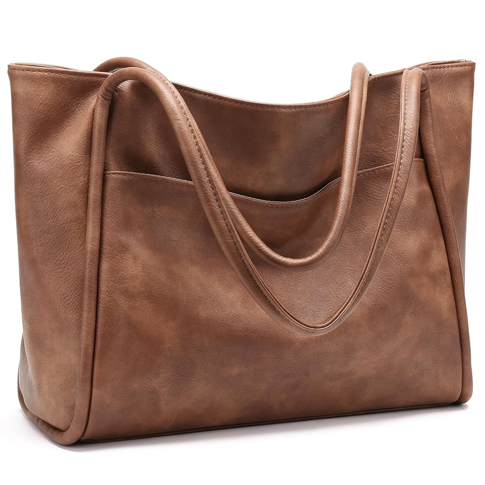Women's Vegan Leather Tote Bag with Zipper – Work & Travel Shoulder Handbag