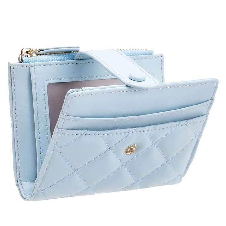 Sendefn Small Women's Quilted RFID Bifold Wallet with Zipper Coin Pocket