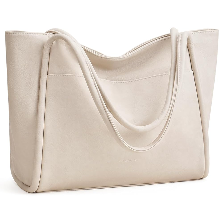 Women's Vegan Leather Tote Bag with Zipper – Work & Travel Shoulder Handbag