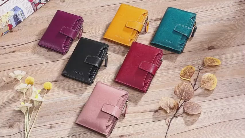 Women's Small RFID Bifold Leather Wallet – 14 Card Slots, 4 ID Windows, Slim Compact | Sendefn