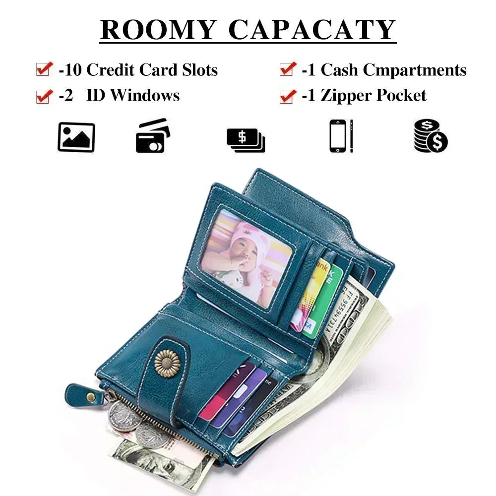SENDEFN Small Womens Wallet Leather Bifold Card Holder RFID Blocking with Zipper Coin Pocket - SENDEFN Store